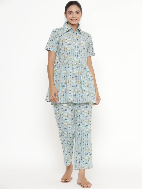 

JISORA Women Green Printed Night suit