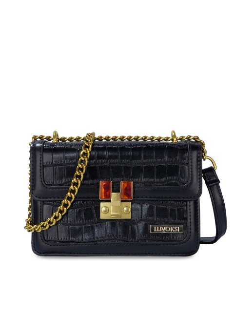 

Luvoksi Black Textured PU Structured Sling Bag with Quilted