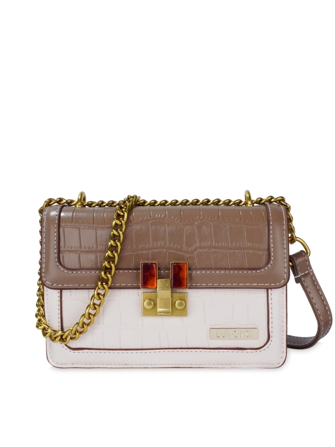 

Luvoksi White & Brown Animal Textured Structured Sling Bag