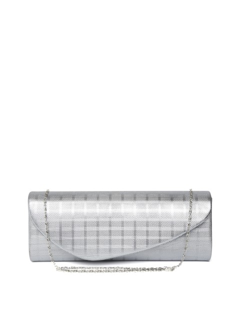 

DressBerry Silver-Toned Textured Clutch with Chain Strap