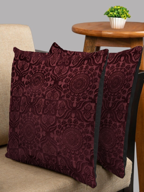 

HOUZZCODE Burgundy & Black Set of 2 Square Cushion Covers