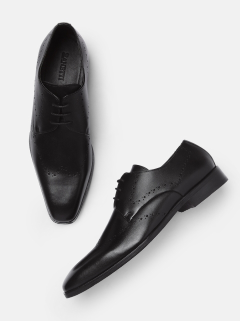 

ZZANETTI Men Black Solid Genuine Leather Regular Formal Derbys with Perforations