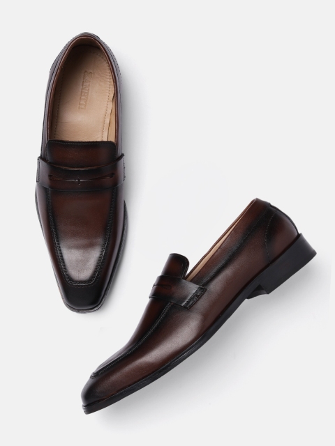 

ZZANETTI Men Brown & Black Solid Leather Formal Semi Slip On Shoes