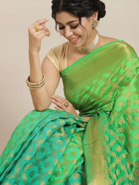 

Mitera Green & Golden Ethnic Motifs Zari Saree