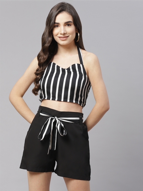 

SIRIKIT Black & White Halter Neck Striped Co-Ord Set