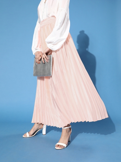 

Cation Women Classic Peach Solid Accordion Pleated Skirt
