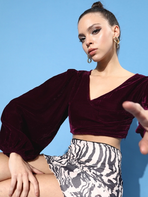 

Cation Women Maroon Solid Velvet Top