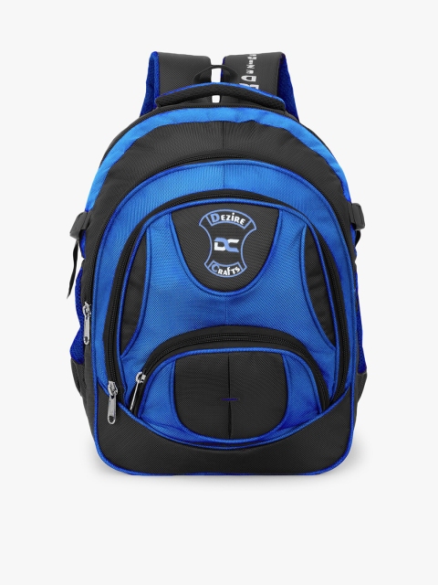 

Dezire Crafts Unisex Blue & Black Brand Logo Embellished Backpack