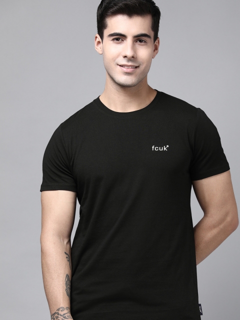 

French Connection Men Black Pure Cotton Slim Fit T-shirt