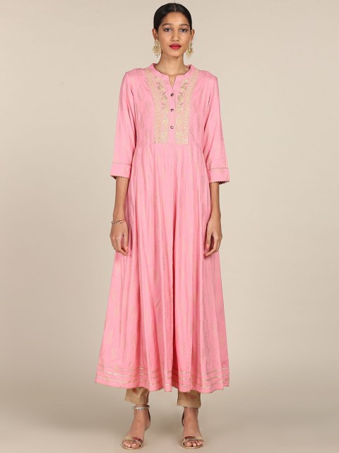 

Anahi Women Pink Floral Mirror Work Anarkali Kurta