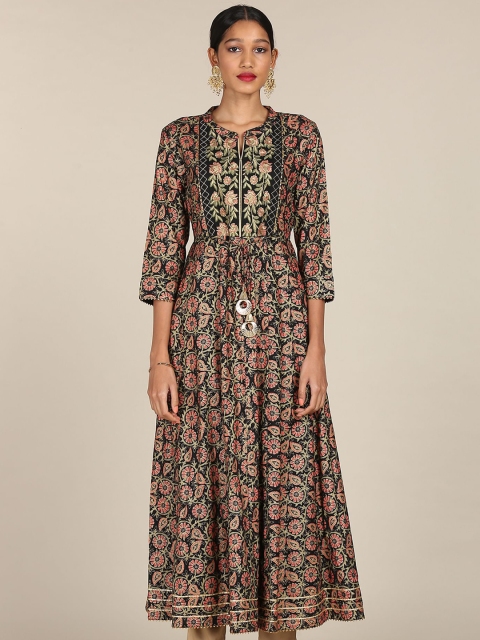 

Anahi Women Black & Pink Floral Printed Thread Work Anarkali Kurta