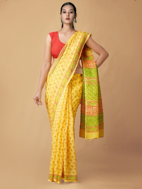 

Unnati Silks Yellow & Green Ethnic Motifs Pure Cotton Kota Saree