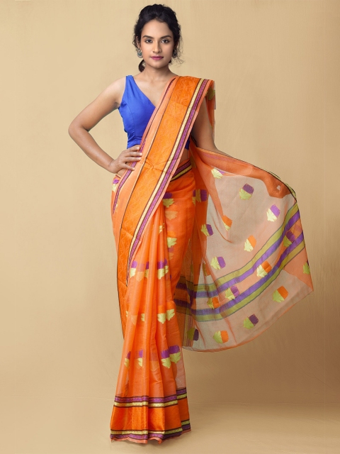 

Unnati Silks Orange & Yellow Floral Silk Cotton Kota Saree