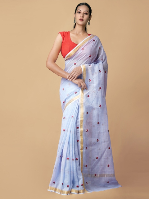 

Unnati Silks Blue & Red Embroidered Floral Pure Cotton Kota Saree