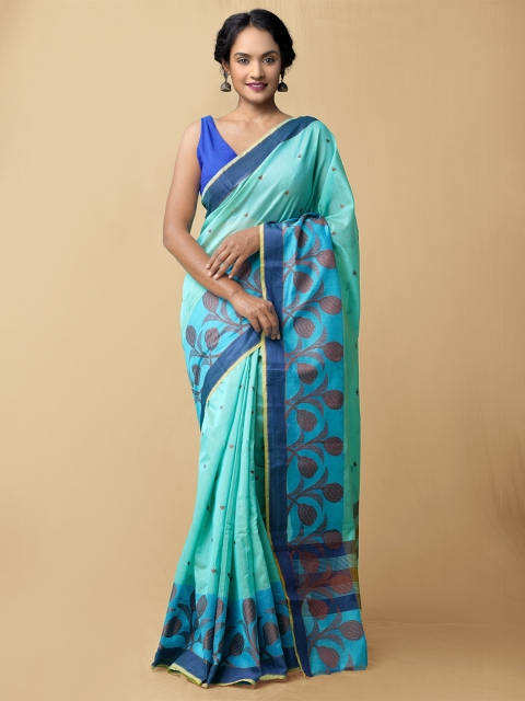 

Unnati Silks Green & Blue Ethnic Motifs Silk Cotton Bhagalpuri Saree