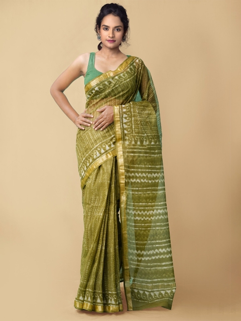 

Unnati Silks Green Dabu Zari Pure Cotton Kota Saree