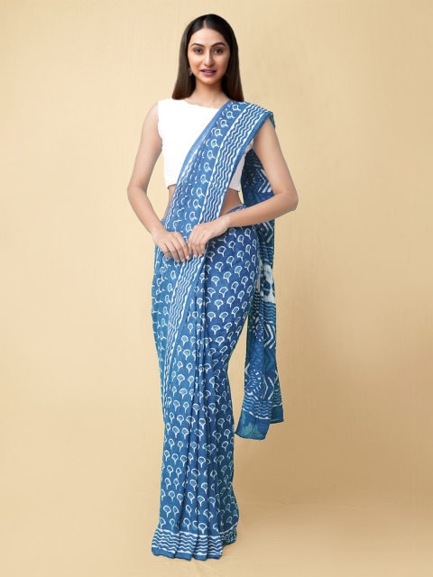 

Unnati Silks Blue & White Dabu Pure Cotton Dabu Saree