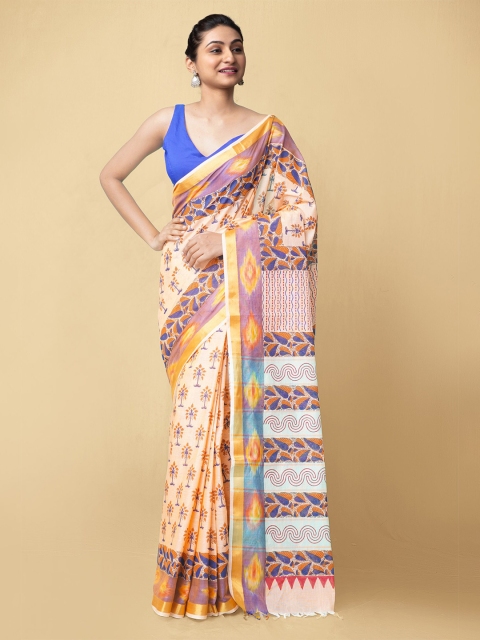

Unnati Silks Orange & Blue Pure Cotton Sambalpuri Saree