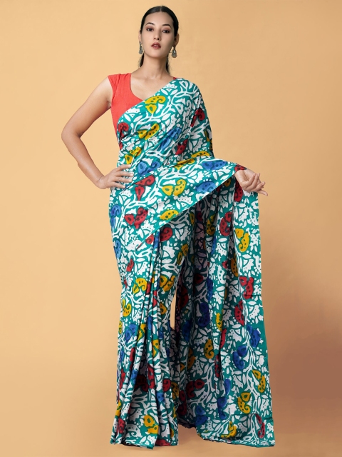 

Unnati Silks Multicolour Batik Printed Pure Cotton Saree, Multi