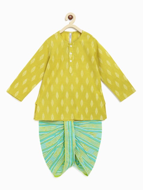 

Campana Boys Lime Green & Green Floral Printed Pure Cotton Kurta with Dhoti Pants