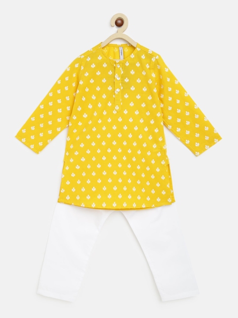 

Campana Boys Yellow Printed Pure Cotton Kurta with Pyjamas