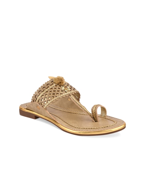 

Stelatoes Women Cream-Coloured Embellished Leather Ethnic One Toe Flats