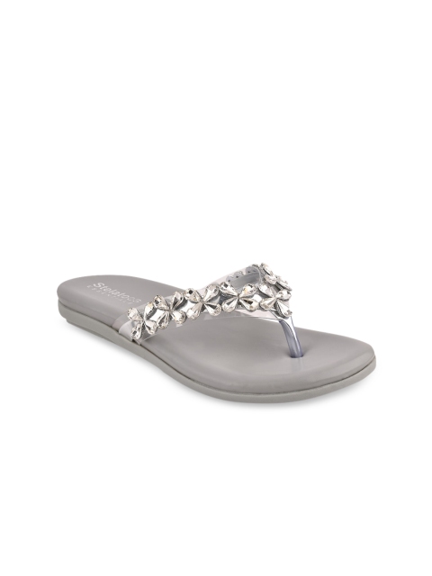 

Stelatoes Women Grey Printed Ethnic T-Strap Flats