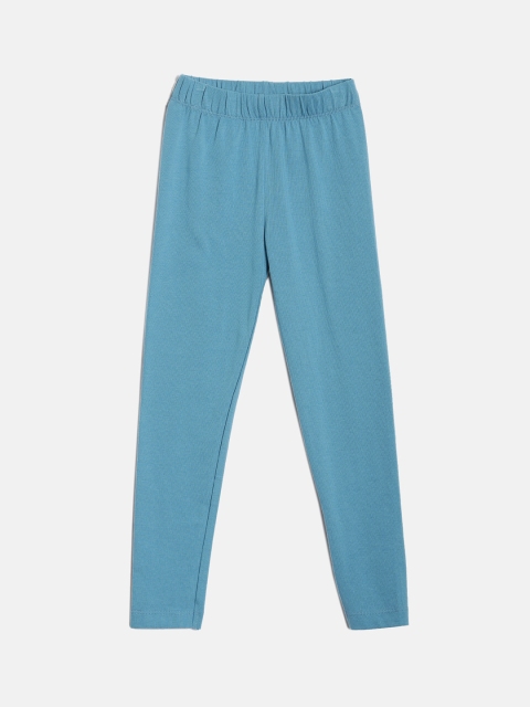 

YK Girls Blue Solid Cotton Lycra Leggings