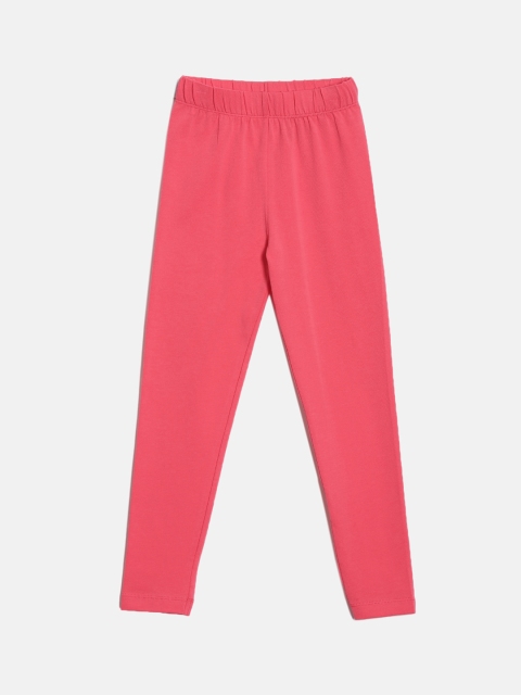 

YK Girls Coral Pink Solid Ankle Length Cotton Lycra Leggings