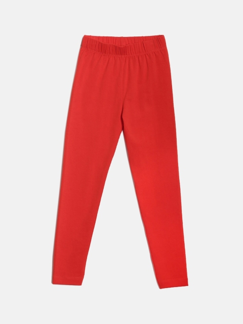 

YK Girls Red Solid Cotton Lycra Leggings