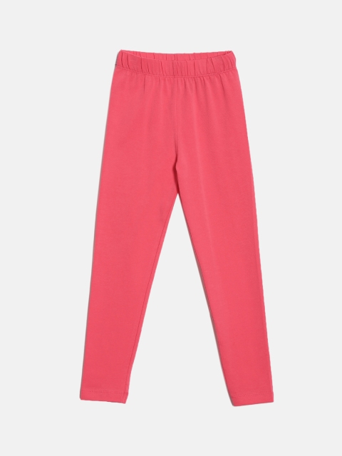 

YK Girls Coral Pink Solid Ankle-Length Cotton Lycra Leggings