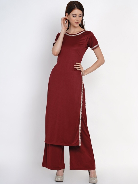 

Texco Women Burgundy Solid Straight Kurta with Palazzos