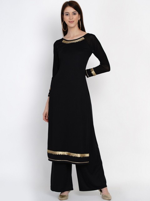 

Texco Women Black Embroidered Gotta Patti Kurta with Palazzos