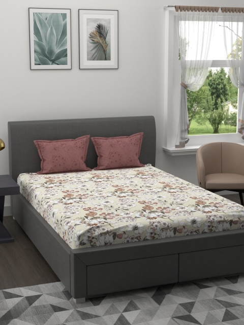 

Trident Brown & Beige Floral 144 TC King Bedsheet with 2 Pillow Covers