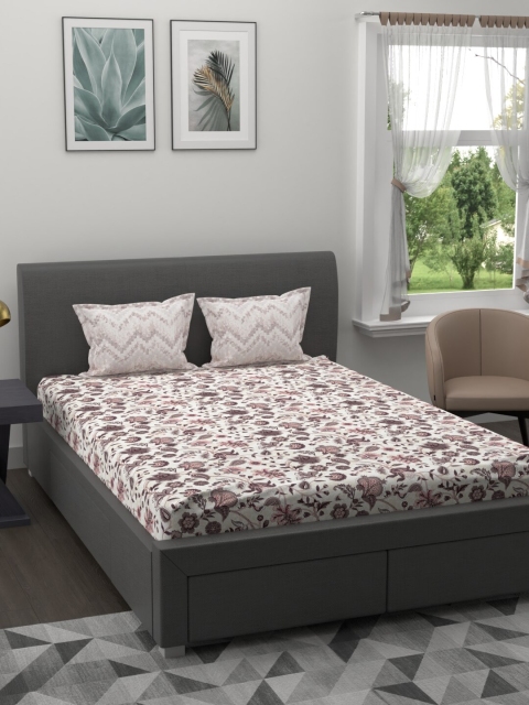 

Trident Rust & White Floral 144 TC King Bedsheet with 2 Pillow Covers