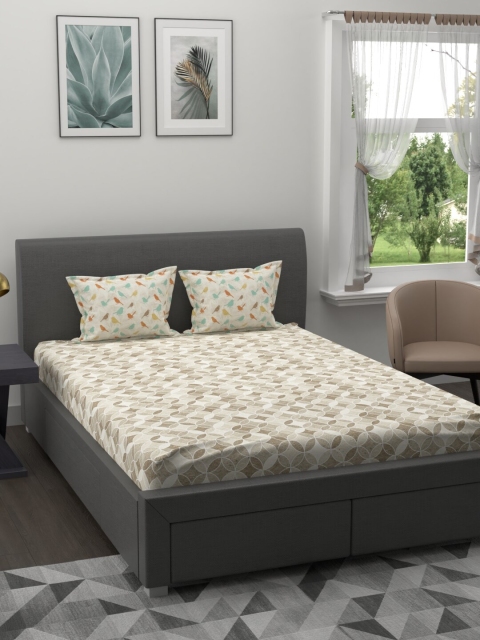 

Trident Beige & Brown Geometric 144 TC Cotton King Bedsheet with 2 Pillow Covers