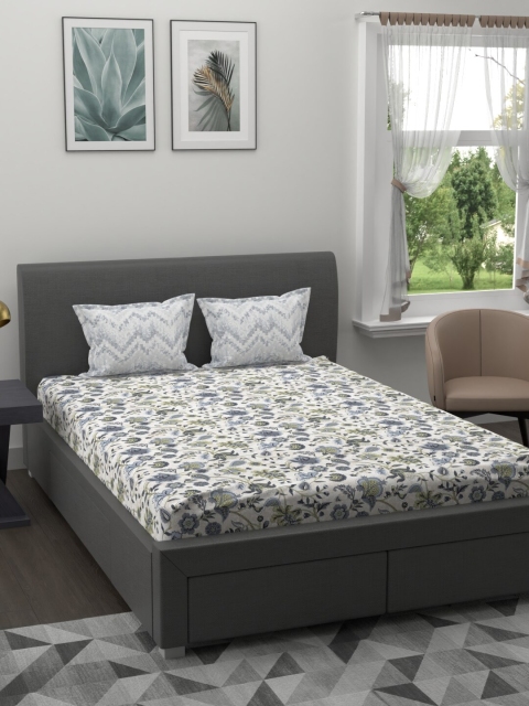 

Trident Blue & Grey Floral Printed 144 TC 1 King Bedsheet with 2 Pillow Cover