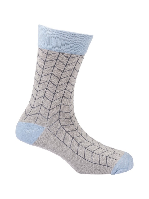 

The Tie Hub Men Grey & Black Patterned Calf-Length Socks