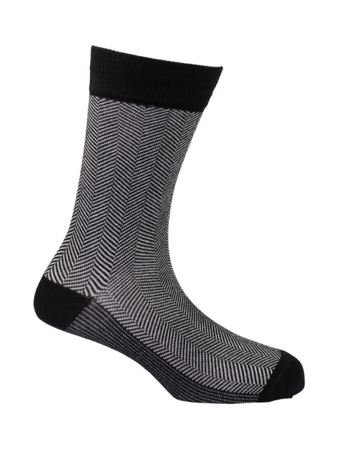 

The Tie Hub Men Black & Grey Patterned Calf-Length Socks
