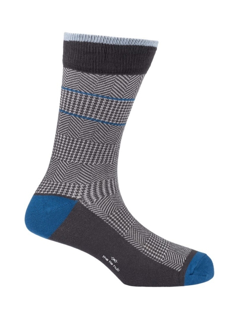 

The Tie Hub Men Grey & Blue Patterned Calf Length Socks