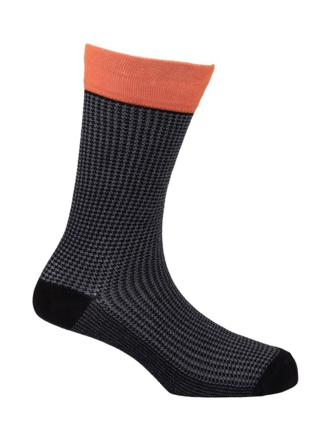 

The Tie Hub Men Black & Orange Houndstooth Crew Length Socks