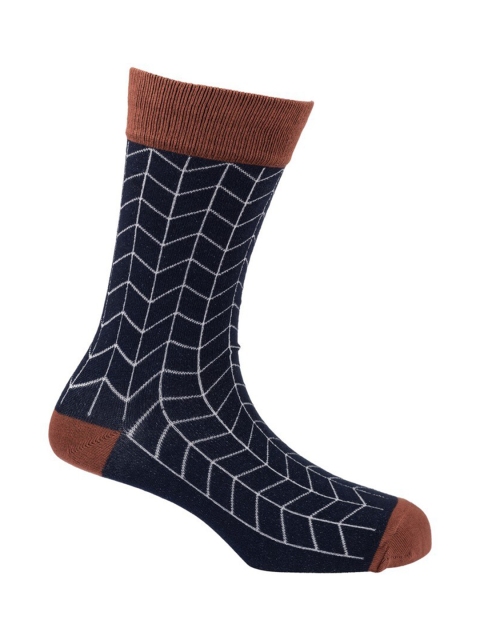 

The Tie Hub Men Navy Blue & Brown Patterned Above Ankle-Length Socks