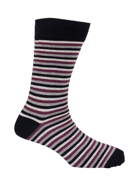 

The Tie Hub Men Melange Grey & Purple Striped Calf Length Socks