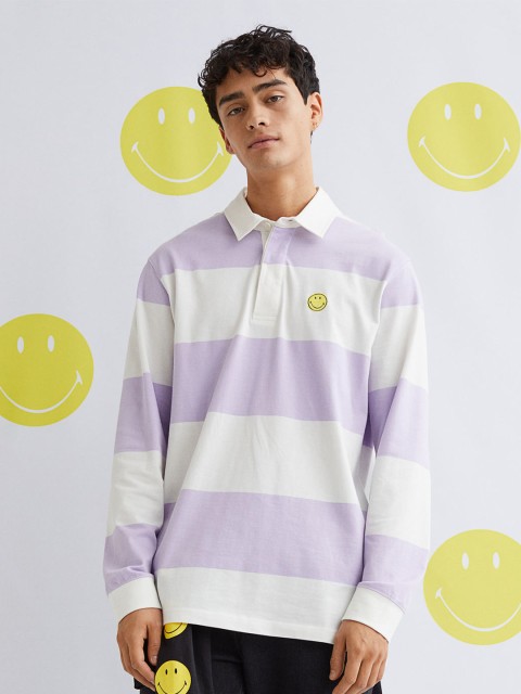 

H&M Men Purple Regular Fit Embroidery-Detail Rugby Shirt