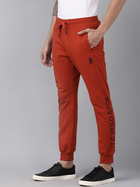 

U.S. Polo Assn. Men Red Typography Printed Mid Rise Casual Joggers Track Pants