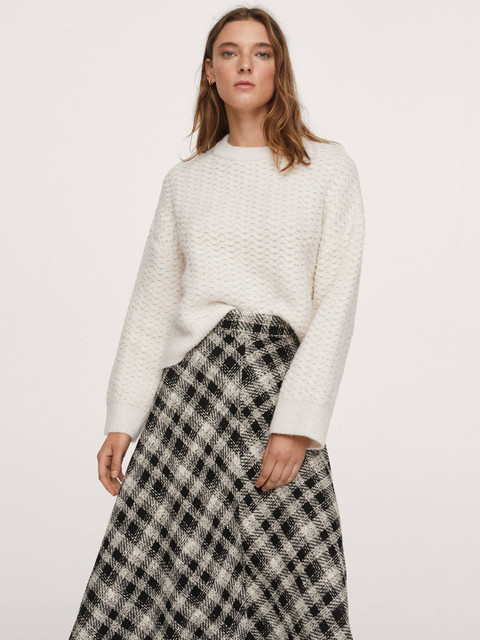 

MANGO Women White Open Knit Pullover