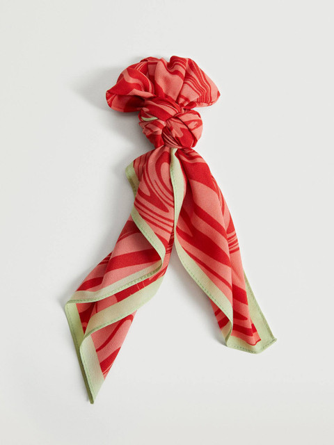 

MANGO Women Peach-Coloured & Red Abstract Print Satin Finish Scarf