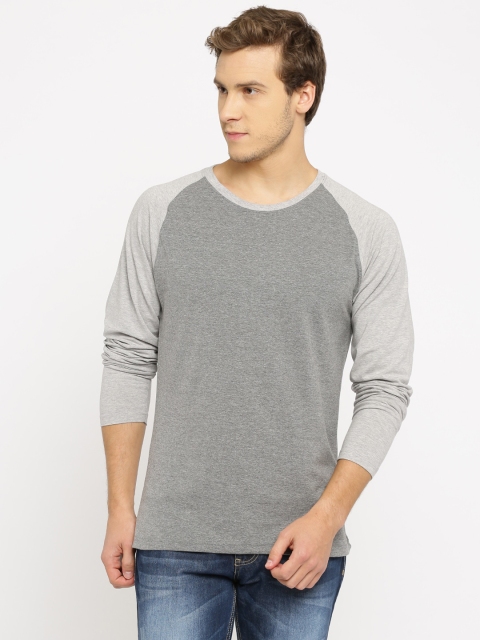 

American Crew Men Grey Melange Solid Round Neck T-Shirt