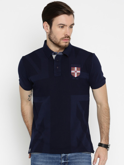 

Pepe Jeans Men Navy Blue Printed Polo T-shirt