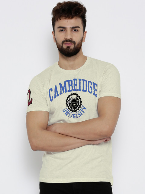 

Pepe Jeans Men Cream-Coloured Printed Round Neck T-shirt